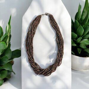 Silpada Sterling Silver & Bronze Seed Bead Multi Strand Necklace